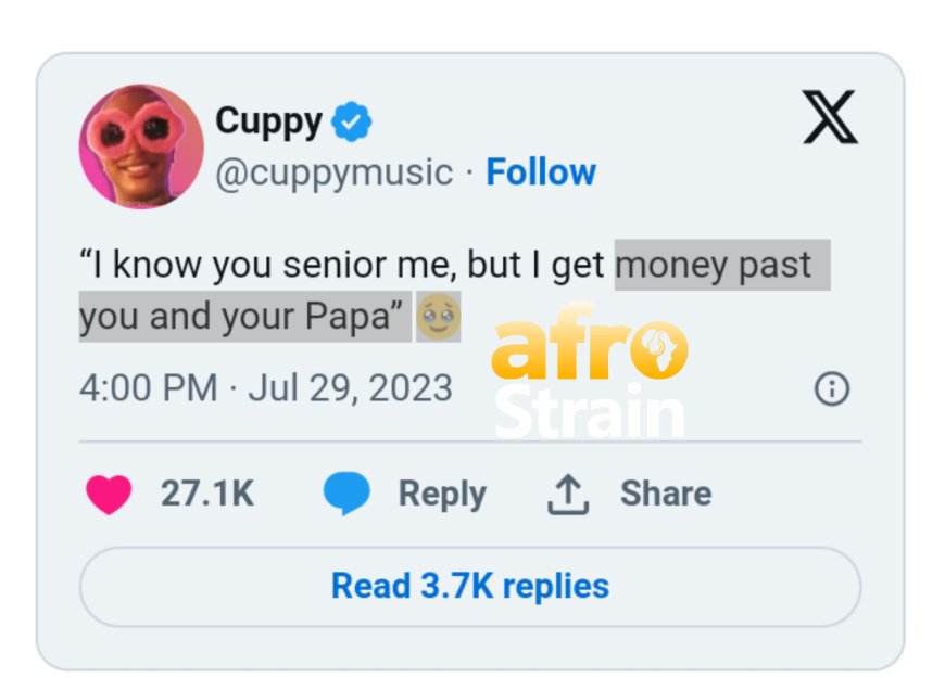 “I Know Say You Senior Me but I’m Richer Than You and Your Father” – Cuppy Writes, Netizens Fume