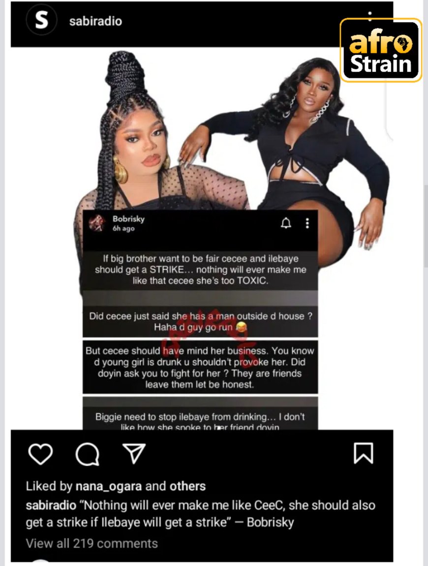 “Nothing will ever make me like CeeC, she should also get a strike if Ilebaye will get a strike” — Bobrisky