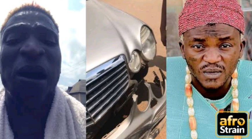 Portable’s latest signee, Abuga gratifies God as he survives auto crash with the new whip his boss acquired for him