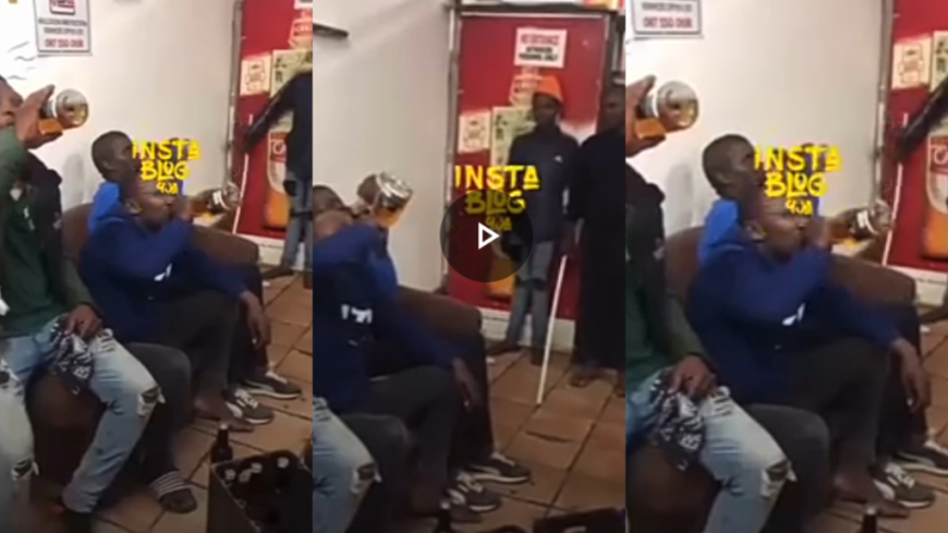 Hilarious moment a group of thieves were forced to gulp drinks they stole