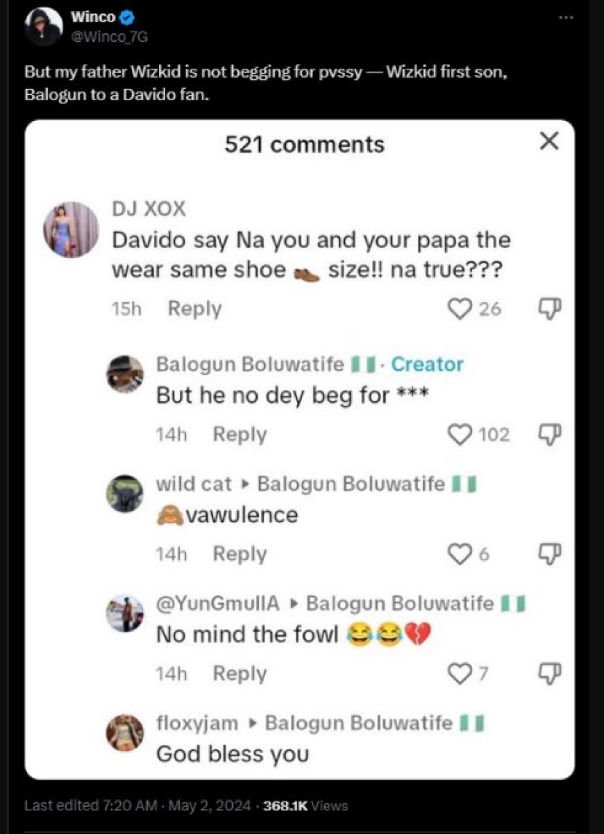 “But he no dey beg for t0t0” – Wizkid’s 13-years-old son taunts Davido fan who mocked singer’s height and shoe size