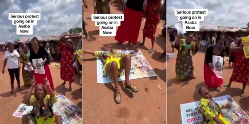 Video trends as married women stage protest against husband snatching in Asaba (Watch)